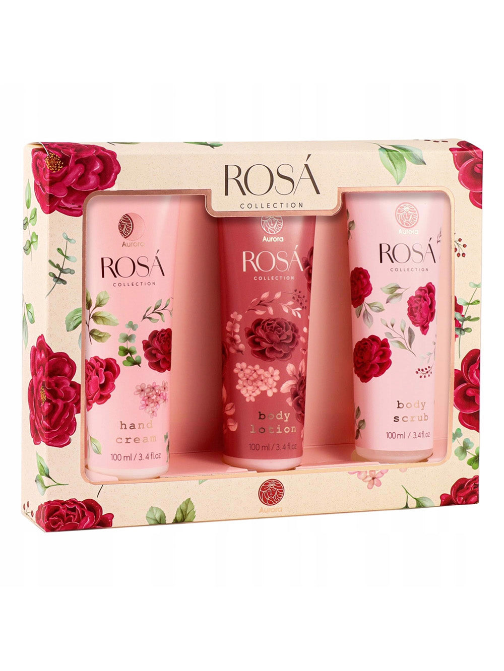 Aurora Rose Collection zestaw kosmetyków peeling balsam krem do rąk