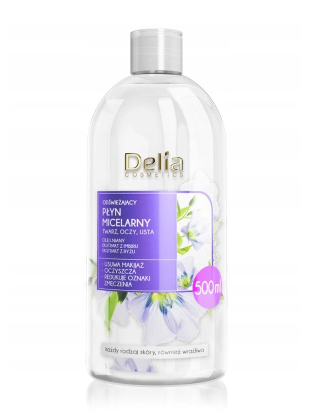 Płyn micelarny do twarzy Delia Cosmetics ODŚWIEŻAJĄCY OLEJ LNIANY 500 ml