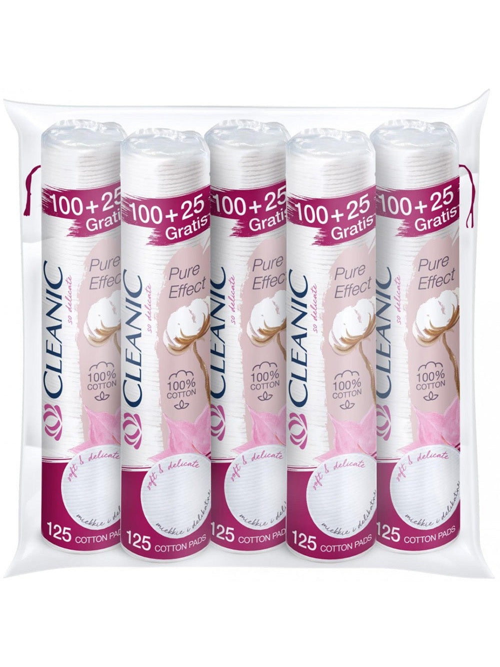 Płatki higieniczne Cleanic Pure Effect okrągłe waciki higieniczne 5x 125szt